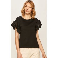 Answear - T-shirt. Czarne bluzki damskie ANSWEAR, s, bez wzorów, z bawełny, casualowe, z okrągłym kołnierzem. W wyprzedaży za 79,90 zł.