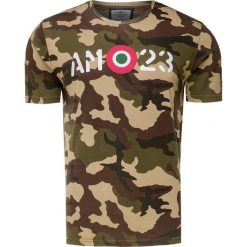 T-shirt AERONAUTICA MILITARE. Brązowe t-shirty męskie Aeronautica Militare, z nadrukiem, z bawełny, z okrągłym kołnierzem. Za 400,00 zł.