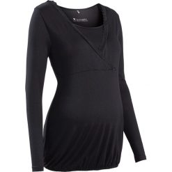 Shirt ciążowy i do karmienia, z koronkową wstawką, długi rękaw bonprix czarny. Czarne koszulki damskie bonprix, bez wzorów, z koronki, bez kołnierzyka, z długim rękawem. Za 89,99 zł.