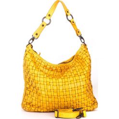 Torebki klasyczne damskie: Skórzana torebka w kolorze żółtym – 35 x 32 x 9 cm