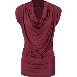 Długi shirt bonprix bordowy. Czerwone koszulki damskie bonprix, bez wzorów, eleganckie, bez kołnierzyka, z długim rękawem. Za 49,99 zł.