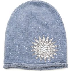 Czapki damskie: Art of Polo Czapka damska beanie Diamentowa rozeta niebieska