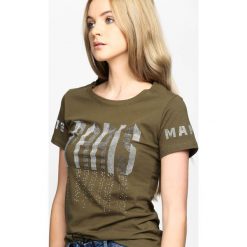Khaki T-shirt Train Of Thought. Brązowe t-shirty damskie marki Born2be, s, z nadrukiem, z okrągłym kołnierzem. Za 44,99 zł.