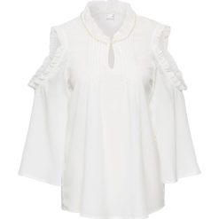 Bluzka z perełkami bonprix biel wełny. Białe koszulki damskie marki bonprix, z aplikacjami, z wełny. Za 54,99 zł.
