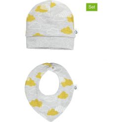 2-częściowy zestaw w kolorze szaro-żółtym: czapka, chusta. Szare czapeczki niemowlęce lamino, z nadrukiem, ze skóry. W wyprzedaży za 30,95 zł.