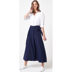 Długa elegancka spódnica granatowa - s. Spódniczki damskie e-margeritka.pl, s, bez wzorów, z poliesteru, eleganckie, z długim rękawem, długie, bez kaptura. Za 148,99 zł.