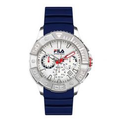 Zegarek "FILA38-040-001" w kolorze niebiesko-srebrnym. Niebieskie, analogowe zegarki męskie marki Fila, srebrne. W wyprzedaży za 329,95 zł.