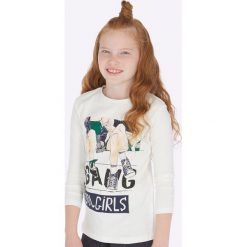 Mayoral - Longsleeve dziecięcy 128-167 cm. Czarne bluzki dziewczęce Mayoral, z aplikacjami, z elastanu, z okrągłym kołnierzem, z długim rękawem, długie, bez kaptura. Za 74,90 zł.