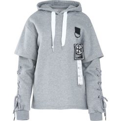 Jasnoszara Bluza Another Life. Czarne bluzy męskie rozpinane marki Born2be, m, z nadrukiem, z dresówki, z kapturem. Za 89,99 zł.