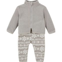 Bluza rozpinana niemowlęca z polaru + spodnie (2 części) bonprix jasnoszary melanż. Szare bluzy niemowlęce bonprix, z nadrukiem, z polaru, bez rękawów, bez kaptura. Za 64,99 zł.