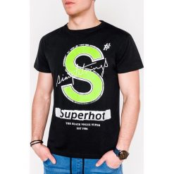 T-shirt męski z nadrukiem S1069 - czarny. Czarne t-shirty męskie Ombre Clothing, s, z nadrukiem, z bawełny, bez kołnierzyka. Za 13,99 zł.
