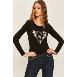 Guess Jeans - Longsleeve. Białe bluzki damskie Guess Jeans, s, z nadrukiem, z elastanu, casualowe, z okrągłym kołnierzem. Za 219,90 zł.