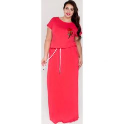 Sukienka maxi długa z kieszeniami i sznurkiem oversize PLUS SIZE LATO. Czerwone sukienki damskie Moda Size Plus Iwanek, na co dzień, na lato, s, bez wzorów, z elastanu, bez kołnierzyka, plus size, z długim rękawem, długie, mini, oversize. Za 155,00 zł.