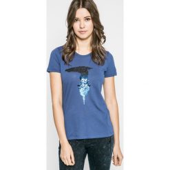 Trussardi Jeans - Top. Niebieskie topy damskie marki Trussardi Jeans, s, z nadrukiem, z bawełny, z okrągłym kołnierzem. W wyprzedaży za 179,90 zł.