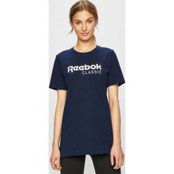 Reebok Classic - Top. Niebieskie topy damskie Reebok Classic, s, z nadrukiem, z elastanu, z okrągłym kołnierzem. W wyprzedaży za 99,90 zł.