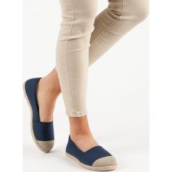 MODNE GRANATOWE ESPADRYLE. Niebieskie baleriny damskie Merg, bez wzorów, bez obcasa. Za 32,90 zł.