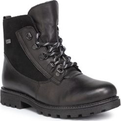 Trapery REMONTE - D7461-01 Schwarz. Czarne trapery damskie Remonte, ze skóry, klasyczne, bez obcasa, bez zapięcia. W wyprzedaży za 279,00 zł.