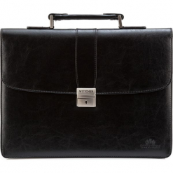 Teczka 29-3-025-1. Czarne aktówki damskie marki Wittchen, w paski, z materiału, eleganckie, bez dodatków. Za 269,00 zł.