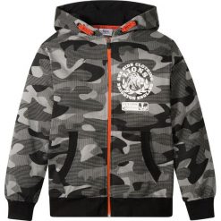 Bluza chłopięca rozpinana w deseń moro bonprix czarny moro. Czarne bluzy chłopięce bonprix, z nadrukiem, z elastanu, bez rękawów, bez kaptura. Za 79,99 zł.
