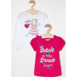 Blukids - Bluzka + top dziecięcy 98-134 cm. Białe bluzki dziewczęce Blukids, z nadrukiem, z bawełny, z okrągłym kołnierzem, bez rękawów, bez kaptura. W wyprzedaży za 34,90 zł.