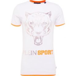 Plein Sport ROUND NECK FAST Tshirt z nadrukiem white/orange. Białe koszulki polo męskie Plein Sport, xxl, z nadrukiem, z elastanu. W wyprzedaży za 557,40 zł.