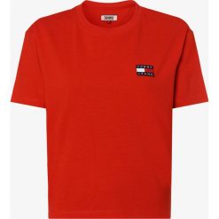 Tommy Jeans - T-shirt damski, czerwony. Czerwone t-shirty damskie Tommy Jeans, xs, z aplikacjami, z jeansu, bez kołnierzyka. Za 179,95 zł.