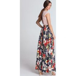 Granatowa spódnica maxi w kwiaty. Spódniczki damskie NIFE, do pracy, na lato, xl, w kwiaty, z poliesteru, biznesowe, maxi. Za 179,00 zł.