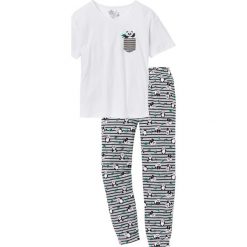 Piżama z shirtem oversize bonprix biało-czarny z nadrukiem. Białe piżamy damskie bonprix, z nadrukiem. Za 69,99 zł.