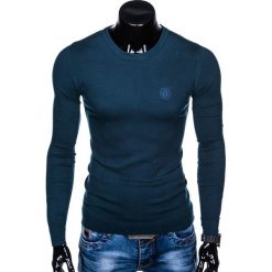 SWETER MĘSKI E122 - GRANATOWY. Niebieskie swetry klasyczne męskie marki Ombre Clothing, s, z bawełny, klasyczne, z klasycznym kołnierzykiem. Za 49,00 zł.