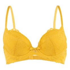 Biustonosz z fiszbiną Gossard Superboost Lace 7711. Żółte biustonosze Gossard, bez wzorów, z elastanu. W wyprzedaży za 179,00 zł.
