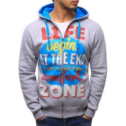 Bluzy męskie: Bluza męska rozpinana z kapturem szara (bx1354)