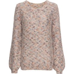 Sweter bonprix beżowo-kolorowy. Brązowe swetry klasyczne damskie marki bonprix, w kolorowe wzory. Za 109,99 zł.