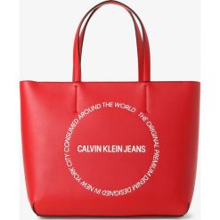 Calvin Klein Jeans - Damska torba shopper, czerwony. Czerwone torby damskie na zakupy Calvin Klein Jeans, z napisami, z jeansu, bez dodatków. Za 449,95 zł.