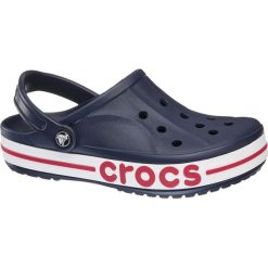 Klapki damskie Crocs granatowe. Niebieskie klapki damskie Crocs, bez wzorów, z materiału, bez obcasa. Za 119,90 zł.