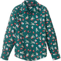 Koszula chłopięca z długim rękawem i bożonarodzeniowym nadrukiem, Slim Fit bonprix głęboki zielony z nadrukiem. Zielone koszule chłopięce bonprix, z nadrukiem, z bawełny, z klasycznym kołnierzykiem, z długim rękawem, długie. Za 59,99 zł.
