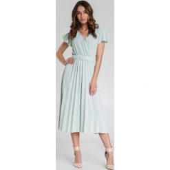 Miętowa Sukienka Sylvie. Zielone sukienki damskie Renee, s, bez wzorów, z tkaniny, eleganckie, z falbankami, z krótkim rękawem, krótkie, midi, rozkloszowane. Za 119,99 zł.