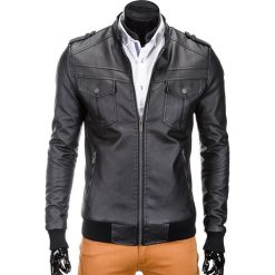 KURTKA MĘSKA PRZEJŚCIOWA SKÓRZANA C334 - CZARNA. Czarne kurtki męskie przejściowe marki Ombre Clothing, m, z bawełny. Za 119,00 zł.