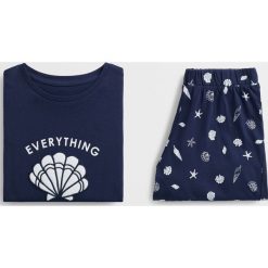 Mango Kids - Piżama dziecięca Caracola 110-164 cm. Niebieskie piżamy dziewczęce Mango Kids, bez wzorów, z bawełny, bez rękawów. Za 59,90 zł.