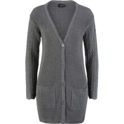 Sweter rozpinany z ażurowymi rękawami bonprix szary melanż. Szare swetry damskie bonprix, bez wzorów, bez rękawów, bez kaptura. Za 49,99 zł.