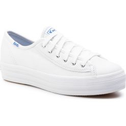 Tenisówki KEDS - Triple Kick Lthr KWH57310 White. Białe półbuty damskie Keds, bez wzorów, ze skóry, bez zapięcia. W wyprzedaży za 189,00 zł.