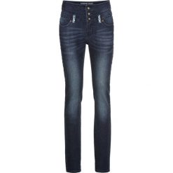 Dżinsy SKINNY z wysoką talią bonprix ciemny denim. Niebieskie jeansy damskie bonprix, z jeansu. Za 89,99 zł.