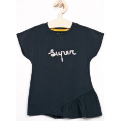 Name it - Top dziecięcy 92-128 cm. Niebieskie bluzki dziewczęce marki Name it, z aplikacjami, z elastanu, z okrągłym kołnierzem, z krótkim rękawem, krótkie, bez kaptura. W wyprzedaży za 49,90 zł.