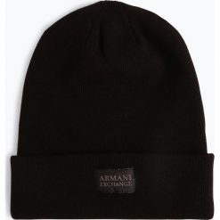 Armani Exchange - Czapka męska z dodatkiem kaszmiru, czarny. Czarne czapki męskie marki Armani Exchange, z aplikacjami, z kaszmiru, eleganckie. Za 259,95 zł.