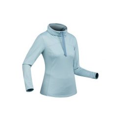 Koszulka turystyczna długi rękaw SH100 warm damska. Szare t-shirty damskie marki QUECHUA, xs, z materiału, ze stójką. Za 39,99 zł.