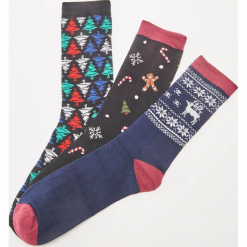 3 pack skarpet ze świątecznym motywem - Granatowy. Niebieskie kapcie męskie House. Za 29,99 zł.