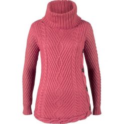 Sweter z golfem i guzikami bonprix dymny malinowy. Różowe swetry damskie bonprix, bez wzorów, bez rękawów, bez kaptura. Za 79,99 zł.