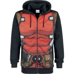 Deadpool Cosplay Bluza z kapturem rozpinana czarny. Czarne bluzy męskie rozpinane marki Deadpool, m, z nadrukiem, z tworzywa sztucznego, z kapturem. Za 121,90 zł.