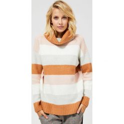Sweter w pasy z golfem. Swetry damskie Moodo, s, w paski, z poliesteru, klasyczne, z długim rękawem, długie, bez kaptura. Za 99,99 zł.