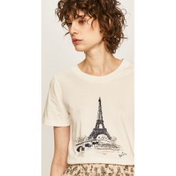 Answear - T-shirt. Białe bluzki damskie ANSWEAR, s, z nadrukiem, z elastanu, casualowe, z okrągłym kołnierzem. W wyprzedaży za 49,90 zł.