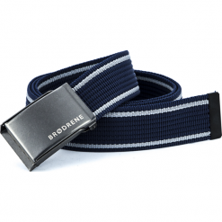 Pasek męski do spodni parciany Brodrene P13G granatowo-szary - granatowy / szary. Szare paski męskie Brødrene, w paski, z jeansu, eleganckie. Za 39,00 zł.
